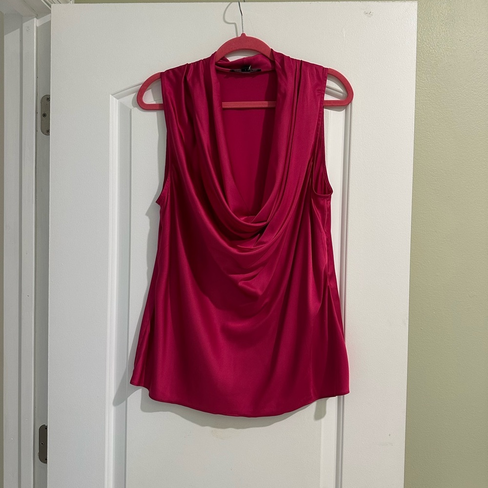 NWOT Boston Proper Fuchsia Marilyn Cowl Neck Sleeveless Blouse